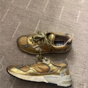 Golden Goose Gold and Gray Athletic Shoes